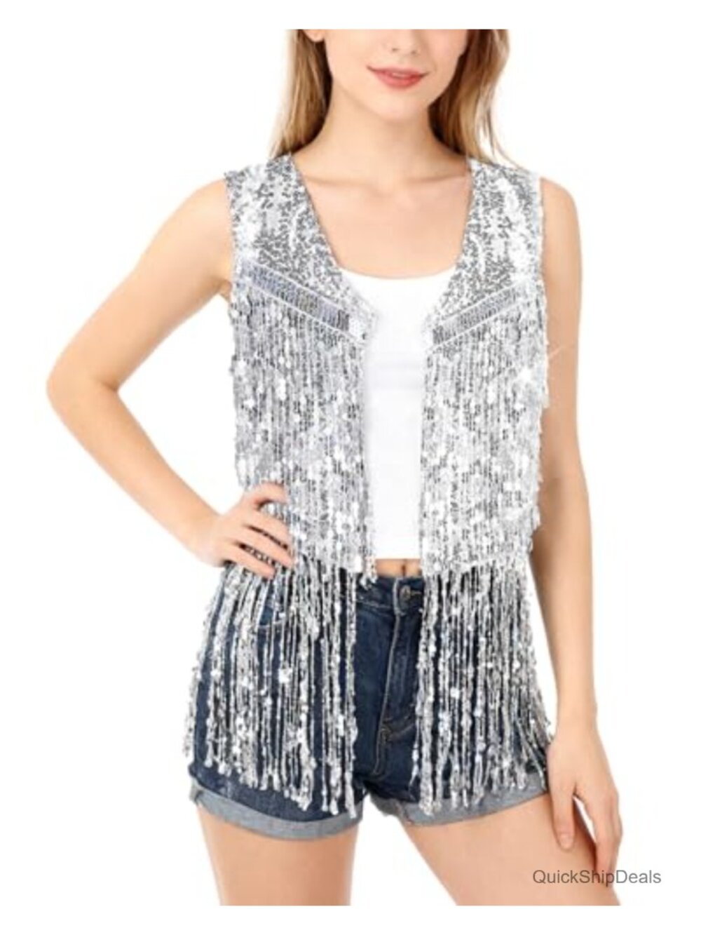 Faux Suede Fringe Vest 70s Hippie Costume Sleeveless Western Cowgirl